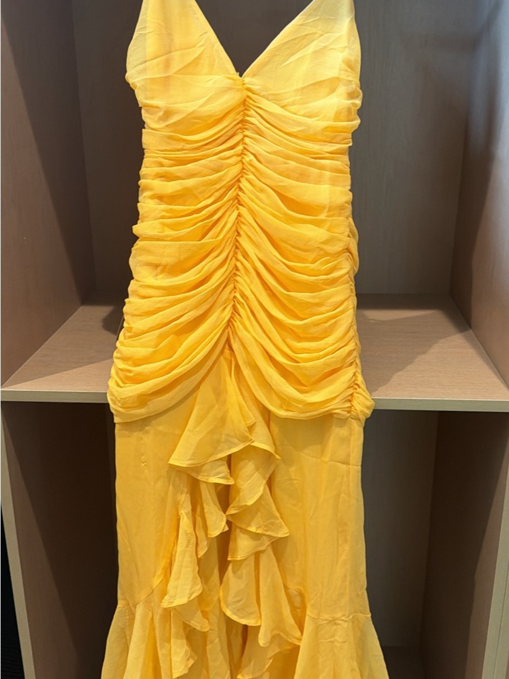 ASOS Yellow Ruched V-Neck Maxi Dress